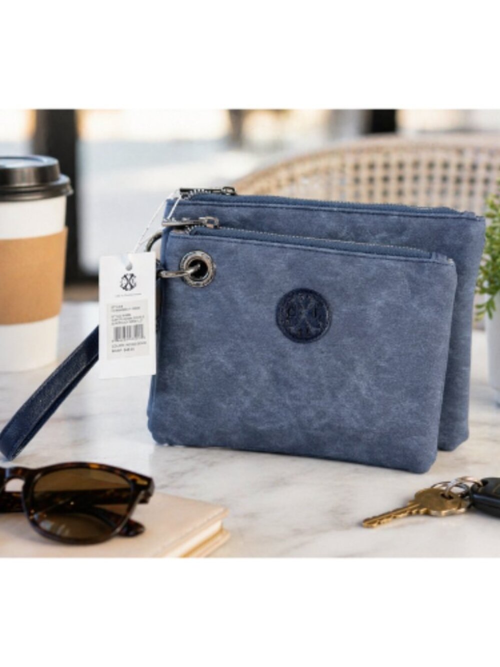CXL By Christian Lacroix Wristlet Bag Womens Indigo‎ Denim Double Slim Pouch